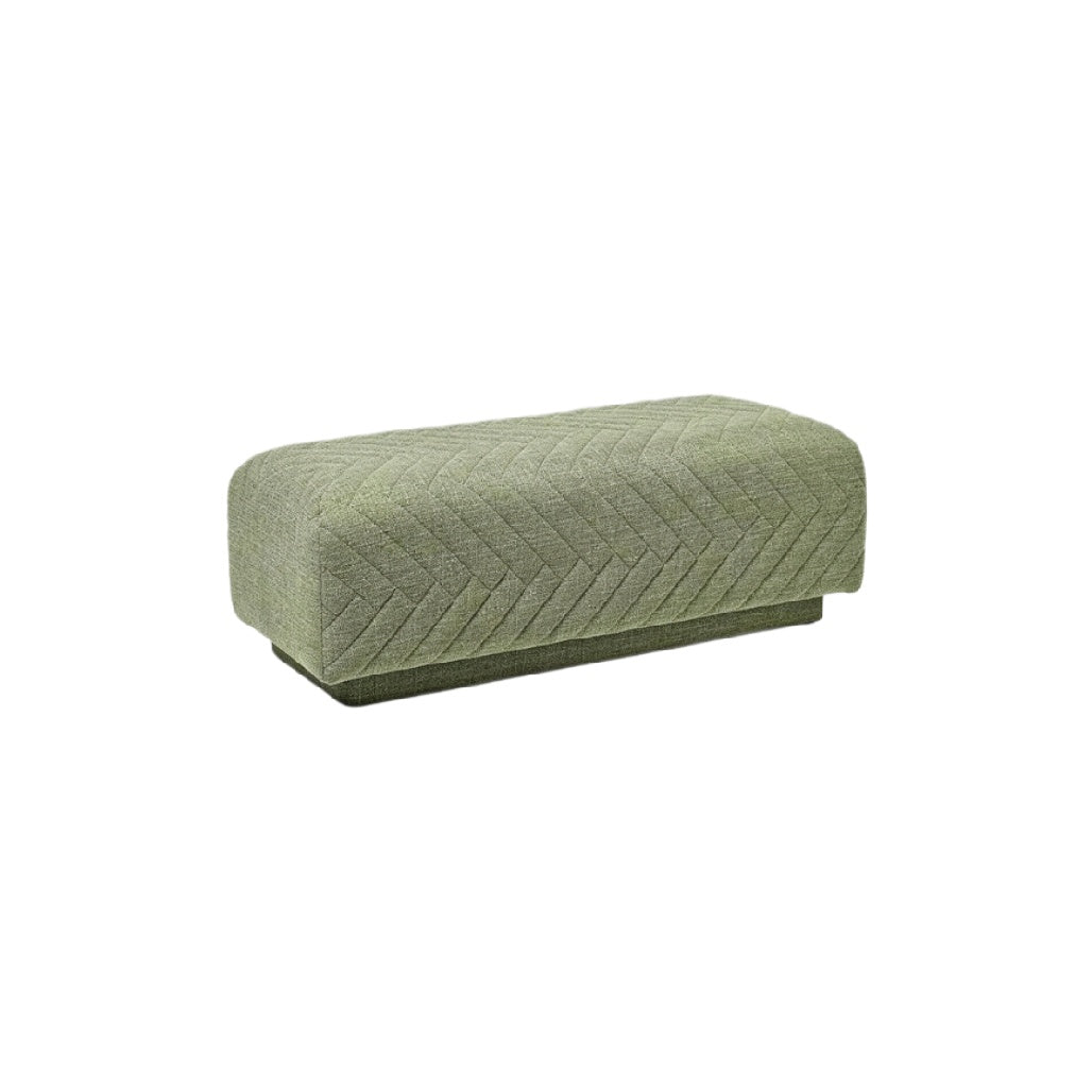 Textured Green Upholstered Ottoman with Chevron Pattern