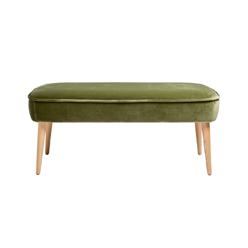 Modern Green Velvet Bench with Wooden Legs