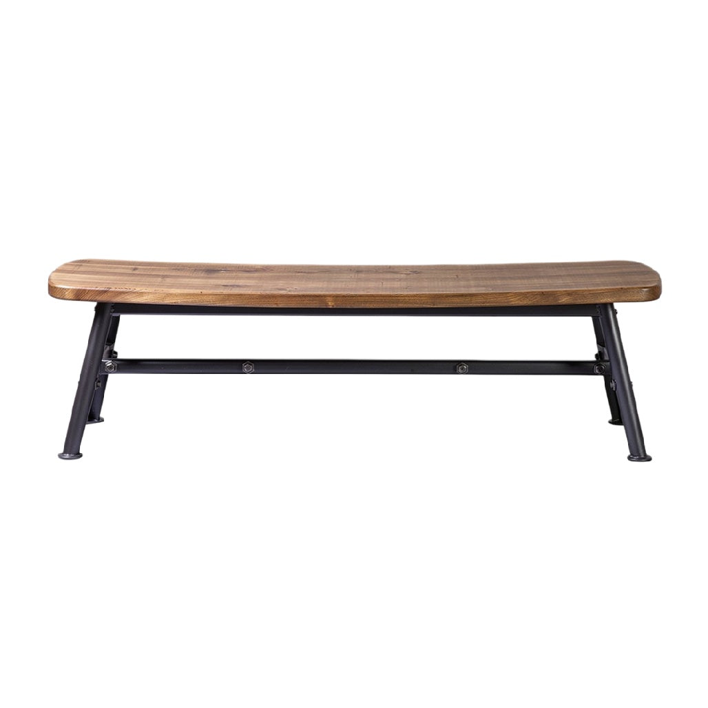 "Modern Wooden Bench with Metal Frame"