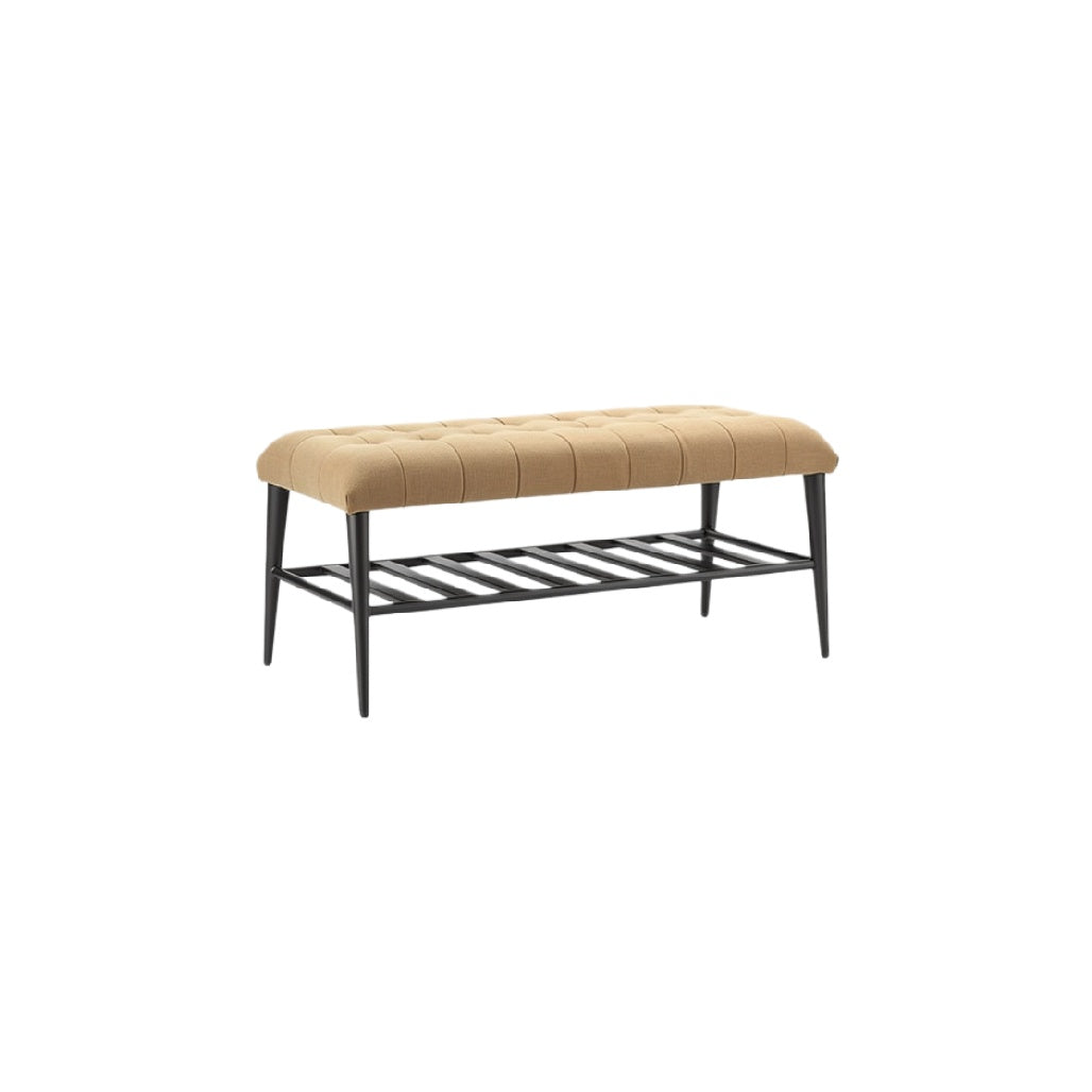 "Modern Upholstered Ottoman with Storage Shelf"