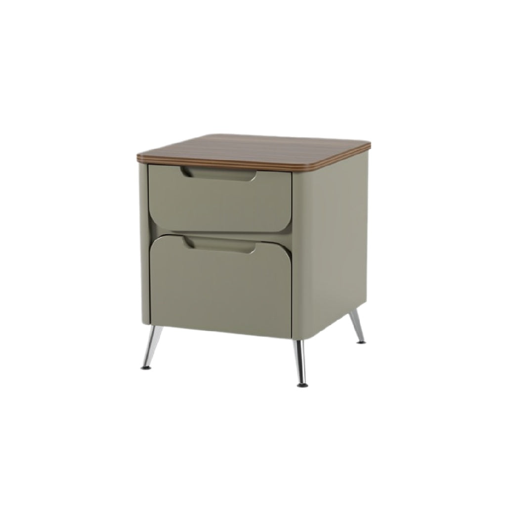 Modern Two-Drawer Nightstand with Wood Top